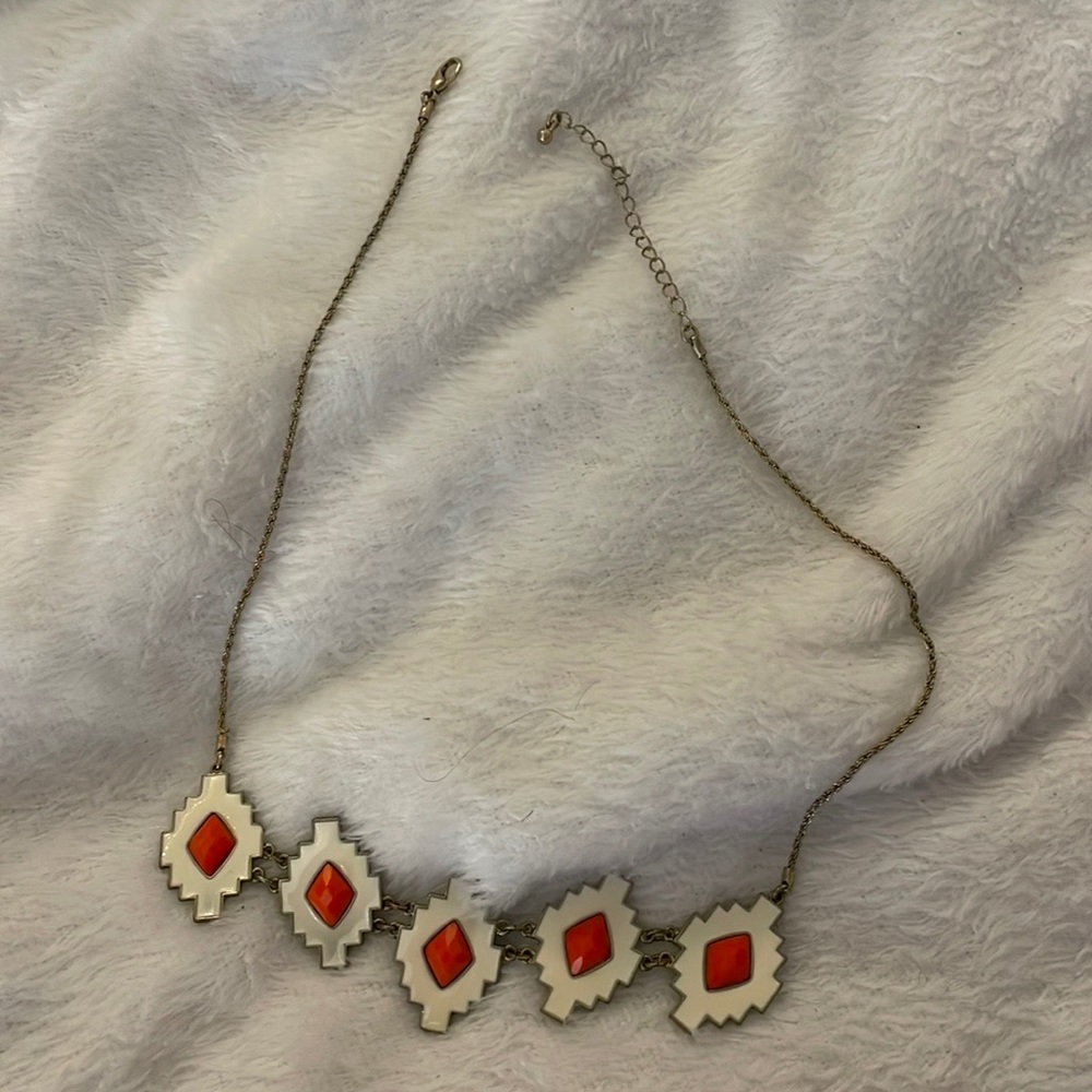 White And Orange Geometric Statement Necklace - image 6